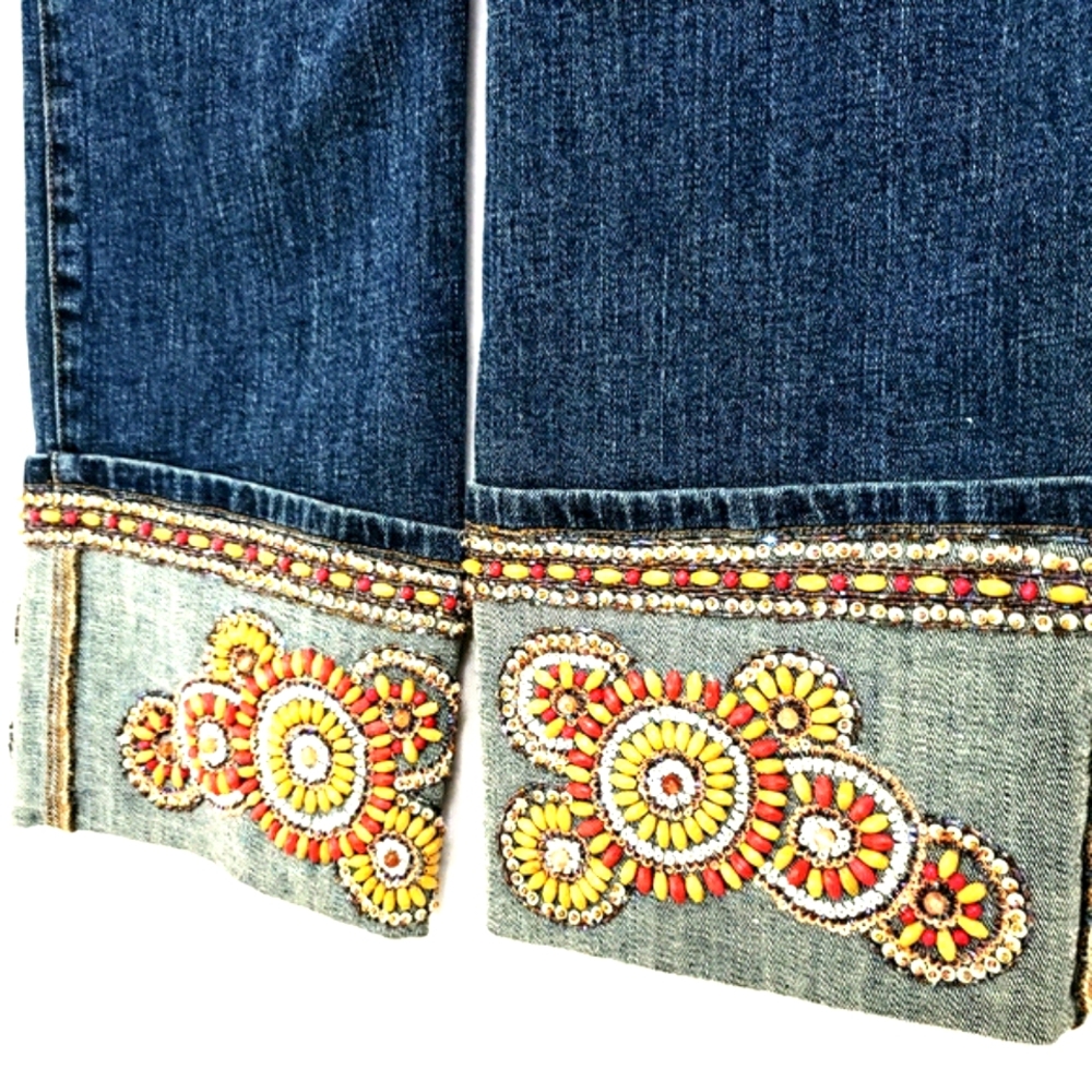 Cache Straight Leg Cropped Jeans w/ Beadwork - Picture 7 of 10
